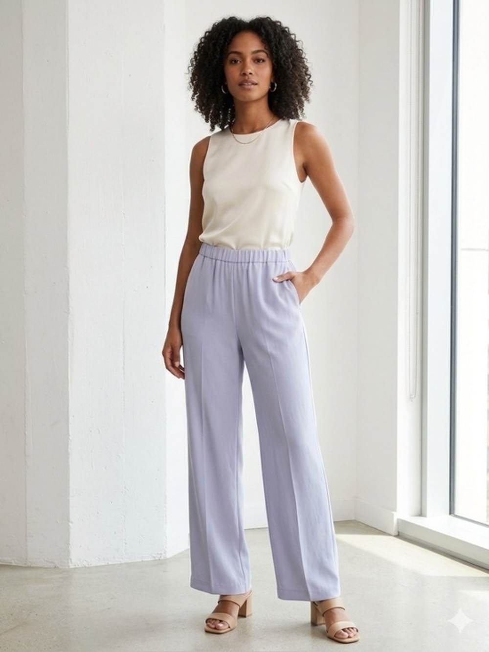 Aritzia Babaton Women’s Medium Blue Wide Leg Dress Pants Elastic Waist Pull On M